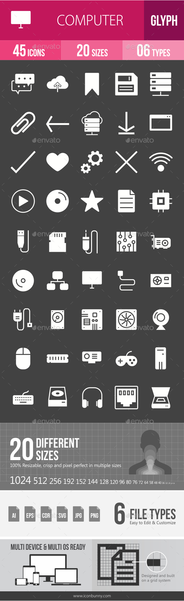 Computer Hardware Glyph Inverted Icons - Icons