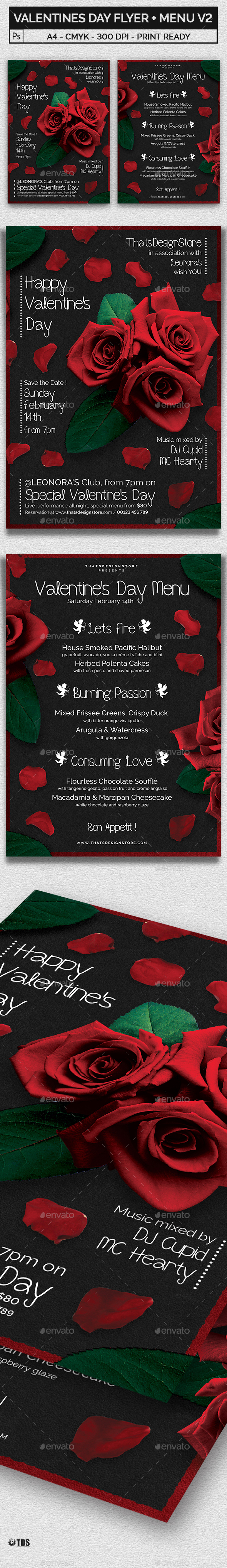 Valentines Day Flyer + Menu Bundle V2 - Holidays Events