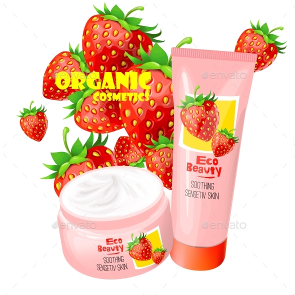 Organic Cosmetics Product with Strawberries Vector - Miscellaneous Vectors