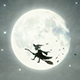 Old Witch Riding On A Broom Over The Night City - VideoHive Item for Sale