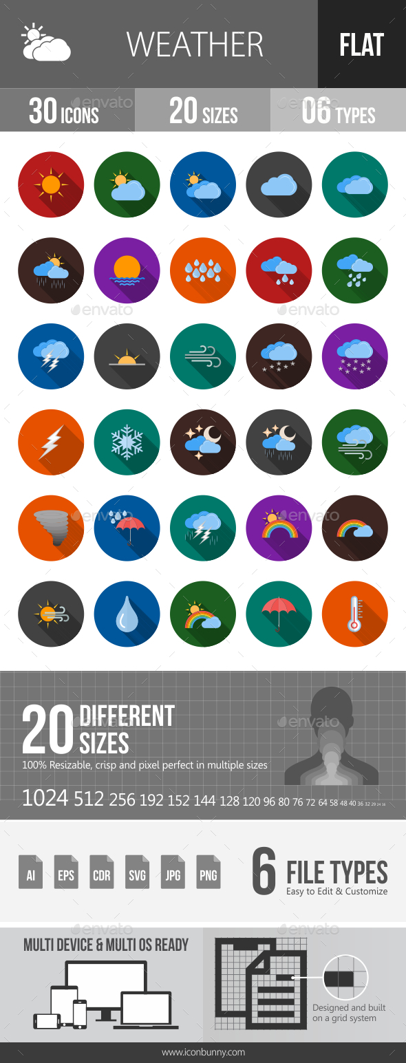 Weather Flat Shadowed Icons - Icons