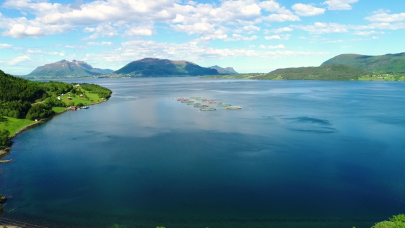 Aerial Footage Farm Salmon Fishing in Norway alt