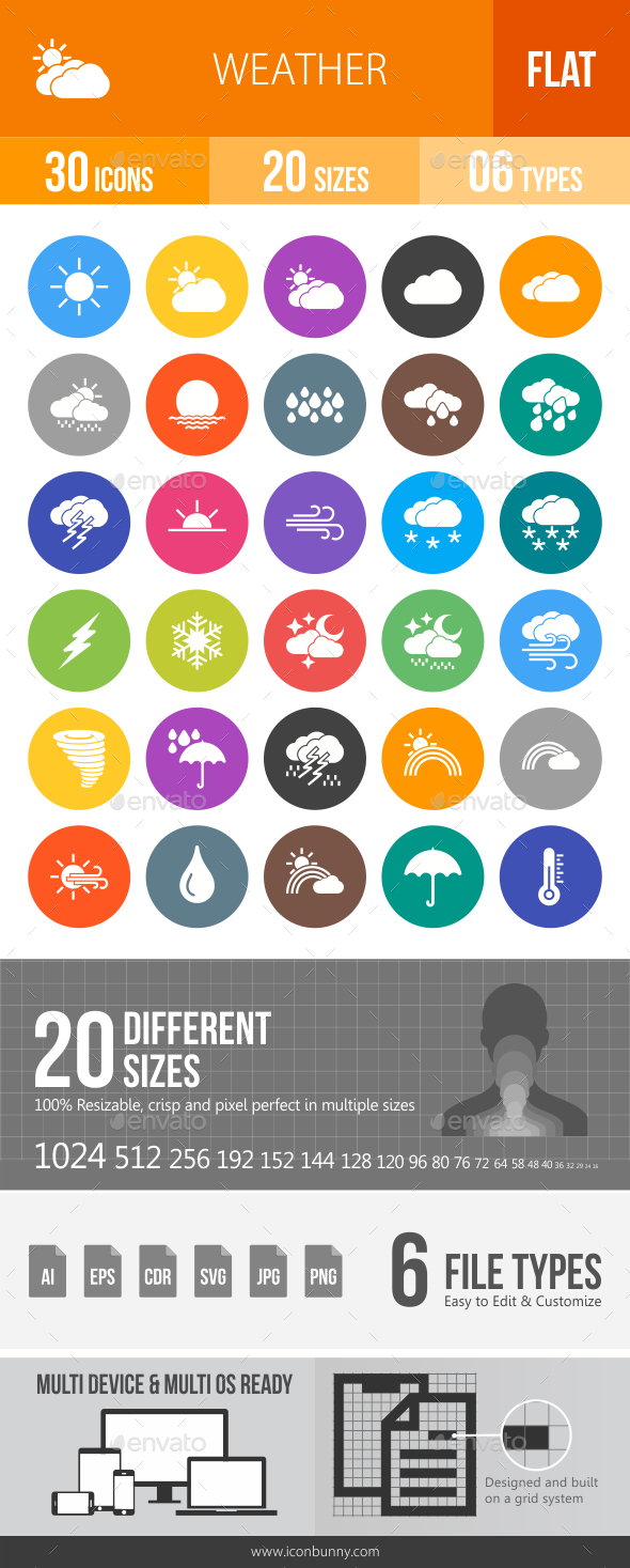 Weather Flat Round Icons - Icons