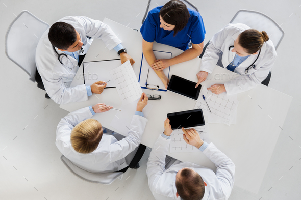 doctors with cardiograms and tablet pc at hospital - Stock Photo - Images