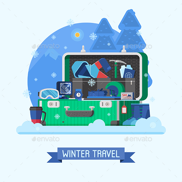 Winter Travel Suitcase Fully Stuffed - Sports/Activity Conceptual