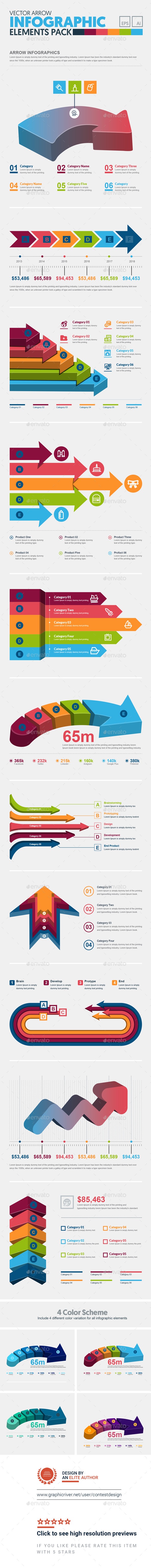 3D Arrow Infographic Elements Template Pack