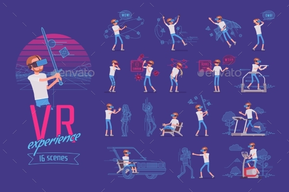 VR Male User Character Set, Various Poses - Technology Conceptual