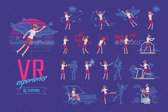 VR Female User Character Set, Various Poses - Technology Conceptual