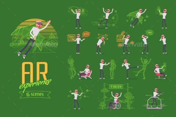 Augmented Reality Man Character Set, Various Poses - Technology Conceptual