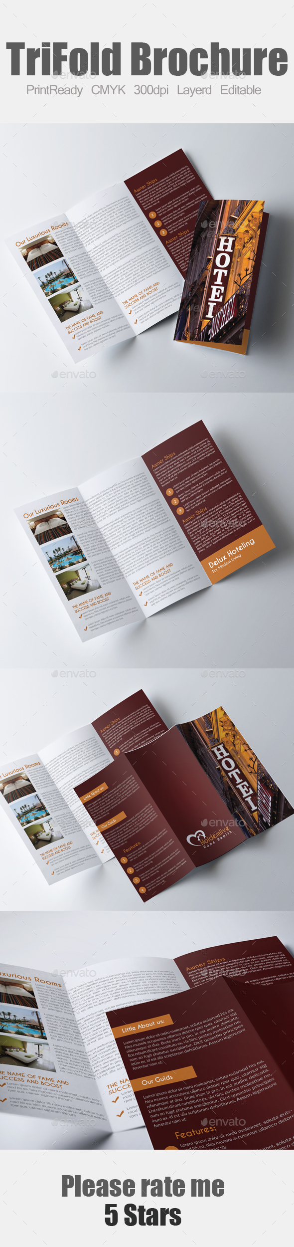 Luxury Hotel Trifold Brochure - Brochures Print Templates