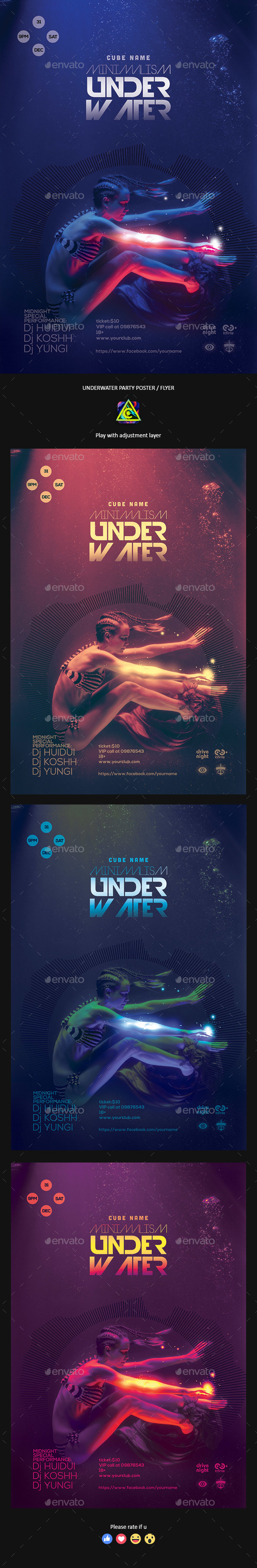 Underwater Beach Party Poster / Flyer - Clubs & Parties Events