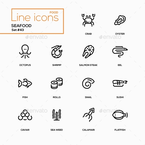 Seafood Concept - Line Design Icons Set - Miscellaneous Icons