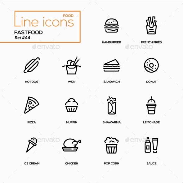 Fastfood Concept - Line Design Icons Set - Miscellaneous Icons