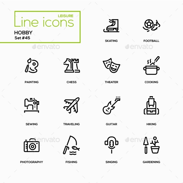 Hobby - Line Design Icons Set - Miscellaneous Icons