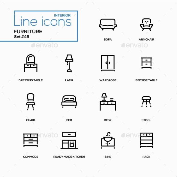 Furniture - Line Design Icons Set - Miscellaneous Icons
