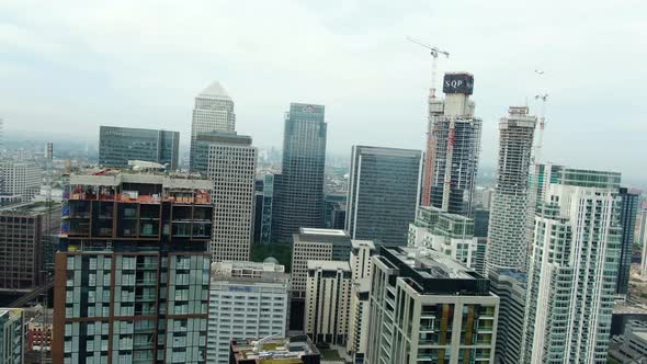 Drone shot of the big buildings in the city of London alt