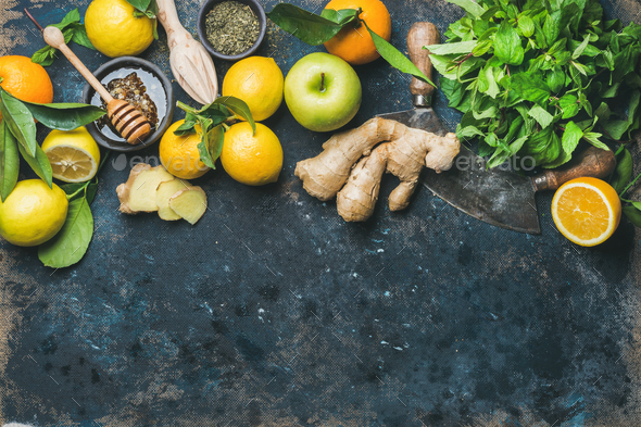 Ingredients for making immunity boosting natural hot drink in box - Stock Photo - Images