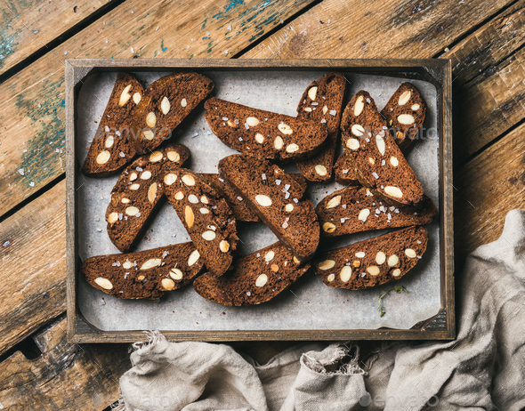 Dark chocolate and sea salt Biscotti with almonds - Stock Photo - Images