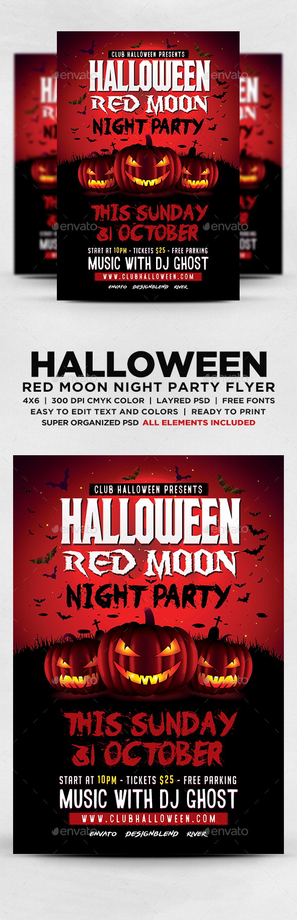 GraphicRiver Halloween Red Moon Night Party Flyer 20804853