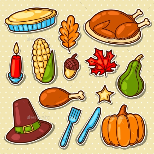 Set of Happy Thanksgiving Day Holiday Objects