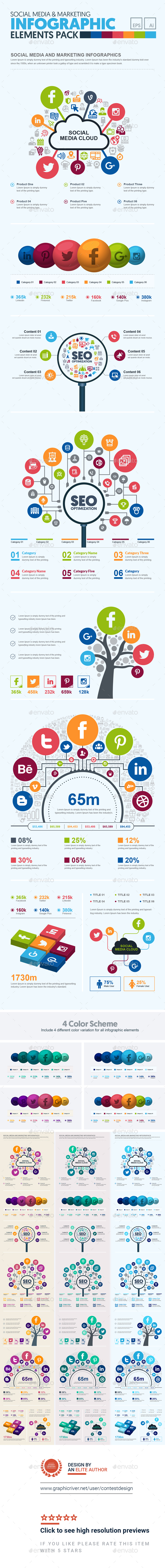 Social Media SEO & Marketing Infographic Elements Template Pack