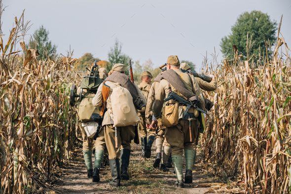 Reenactors Men Dressed As Russian Soviet Red Army Infantry Soldi - Stock Photo - Images