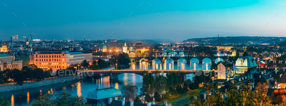 Aerial view of cityscape of Prague, Czech Republic. - Stock Photo - Images