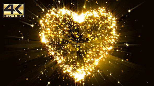 Abstract Dark Gold Glitter Particle Heart Background 4K