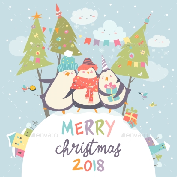 GraphicRiver Penguin Friends Celebrating Christmas 20807451