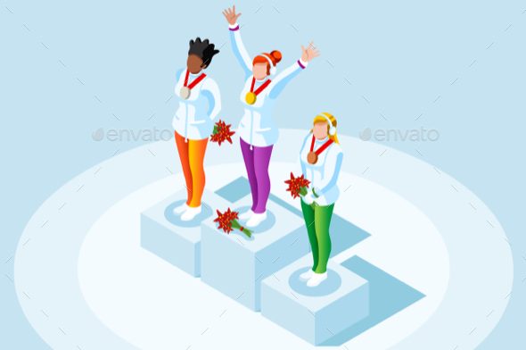 Female Winner Podium Winter Sports - People Characters