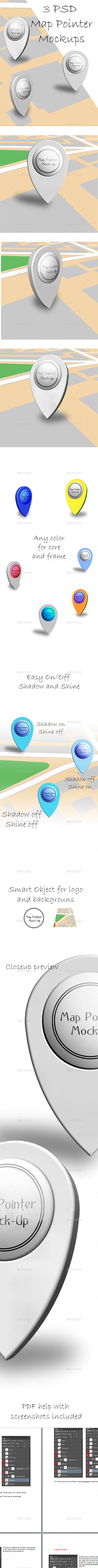 Customizable Map Pointer Mockups Color Variations - Product Mock-Ups Graphics
