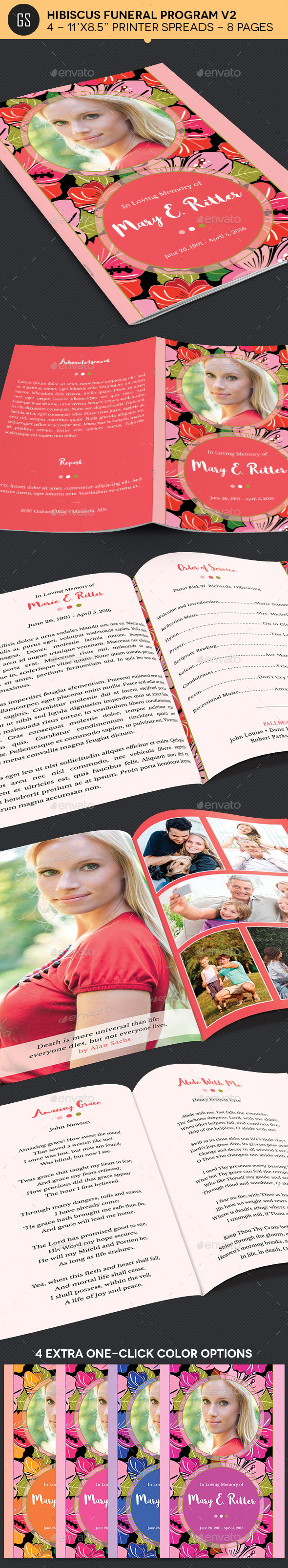Hibiscus Funeral Program Template V2 - Informational Brochures
