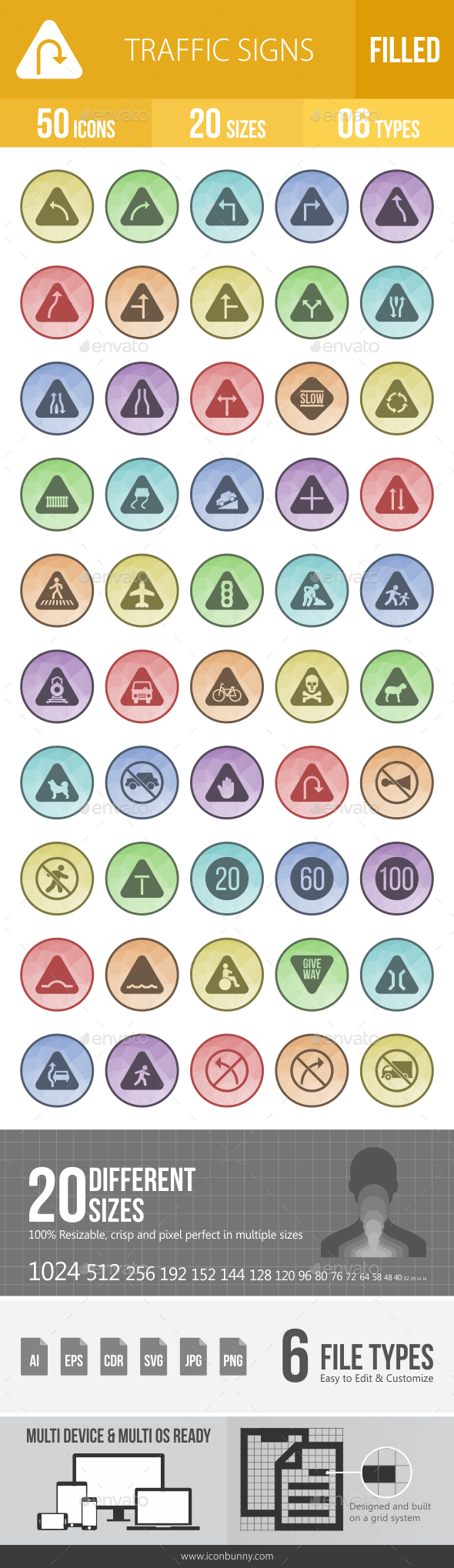 Traffic Signs Filled Low Poly B/G Icons - Icons