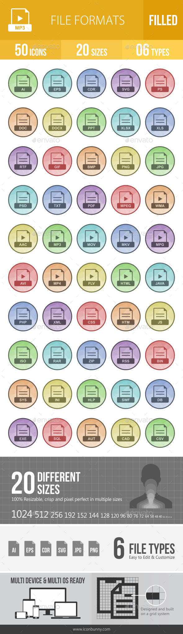 File Formats Filled Low Poly B/G Icons - Icons