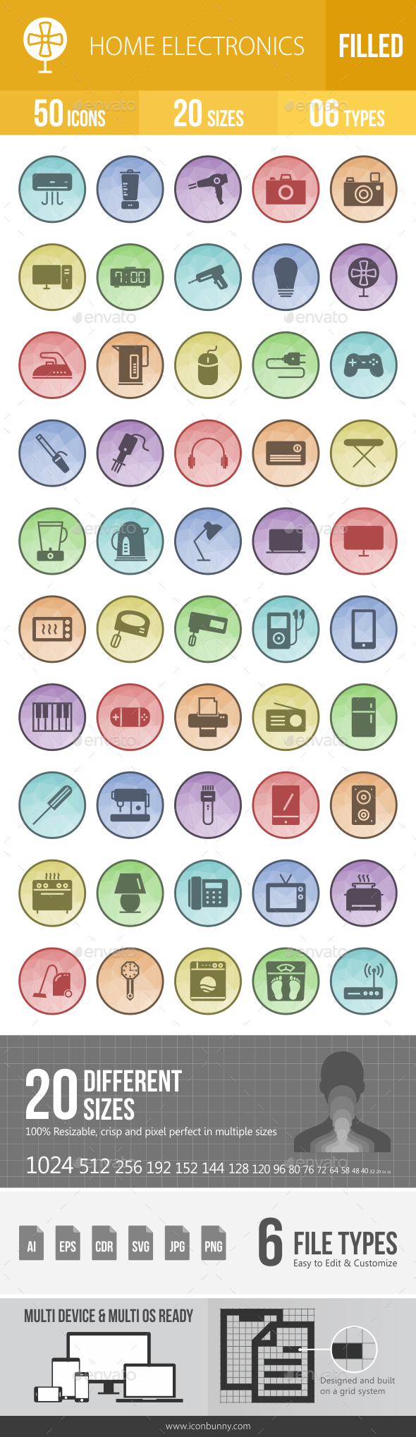 Home Electronics Filled Low Poly B/G Icons - Icons