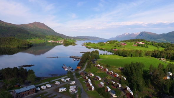 Beautiful Nature Norway Aerial View of the Campsite To Relax, Stock Footage