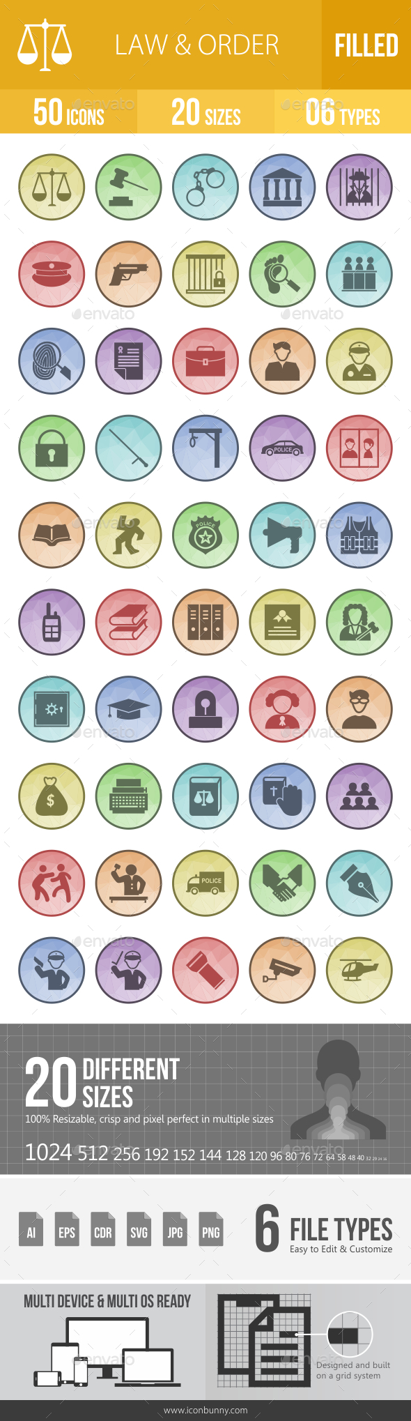 Law & Order Filled Low Poly B/G Icons - Icons