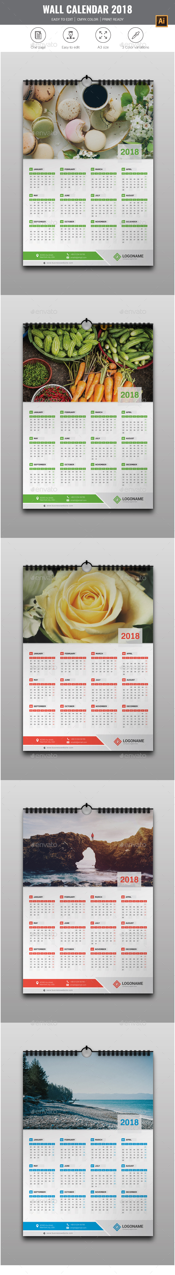 1 Page Wall Calendar 2018 - Calendars Stationery