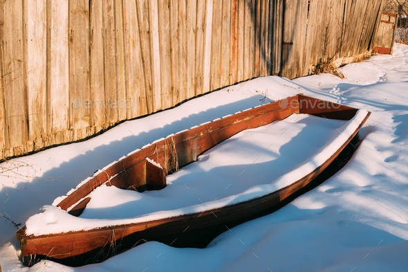 Old Wooden Rowing Fishing Boat Near Lake River Coast At Beautifu Stock  Photo by Great_bru