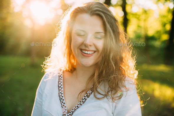 Portrait Of Happy Young Beautiful Pretty Plus Size Caucasian Gir - Stock Photo - Images
