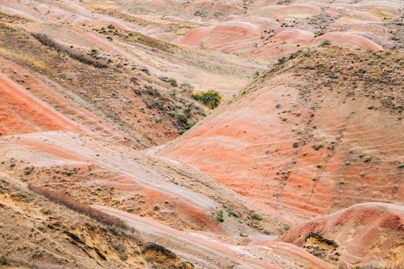 Red Rocks In Gareja Desert, Kakheti Region, Georgia. Autumn Land - Stock Photo - Images