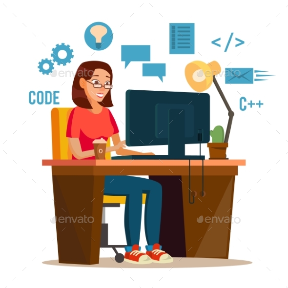 GraphicRiver Programmer Woman Vector Programmer Workspace 20810928 GraphicRiver Programmer Woman Vector Programmer Workspace 20810928