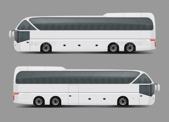 Private Charter Tour or Coach Bus Realistic Vector - Objects Vectors
