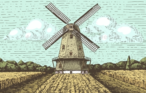 Windmill Landscape - Miscellaneous Vectors