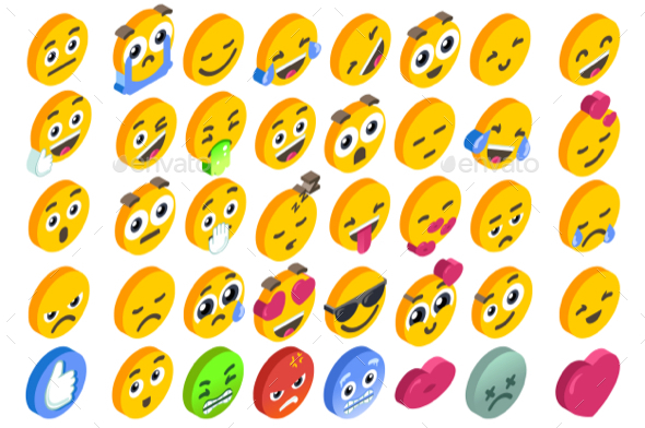Emoji Set Emoticon Reactions Social Buttons - Miscellaneous Vectors