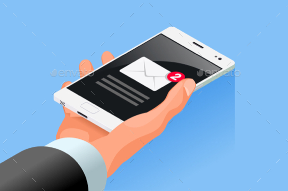 Hand Holds Mobile Cell Phone Isometric Icon - Communications Technology