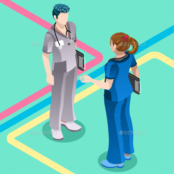 Hospital Nurse Student Talking with Doctor Vector Isometric People - Health/Medicine Conceptual