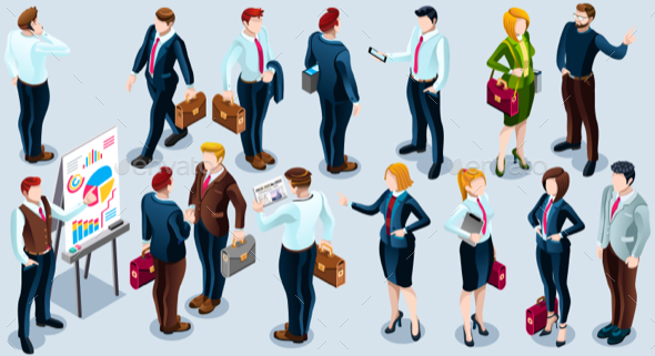 Isometric People Trendy Business 3D Icon Set Vector Illustration - People Characters