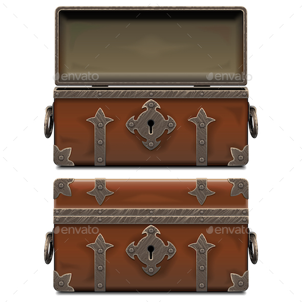 Vector Empty Old Pirate Forged Chest - Travel Conceptual