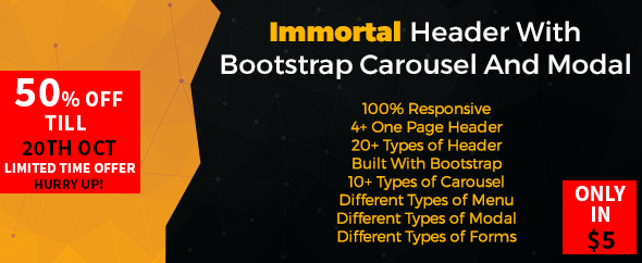 Immortal Header With Bootstrap Carousel And Modal - CodeCanyon Item for Sale